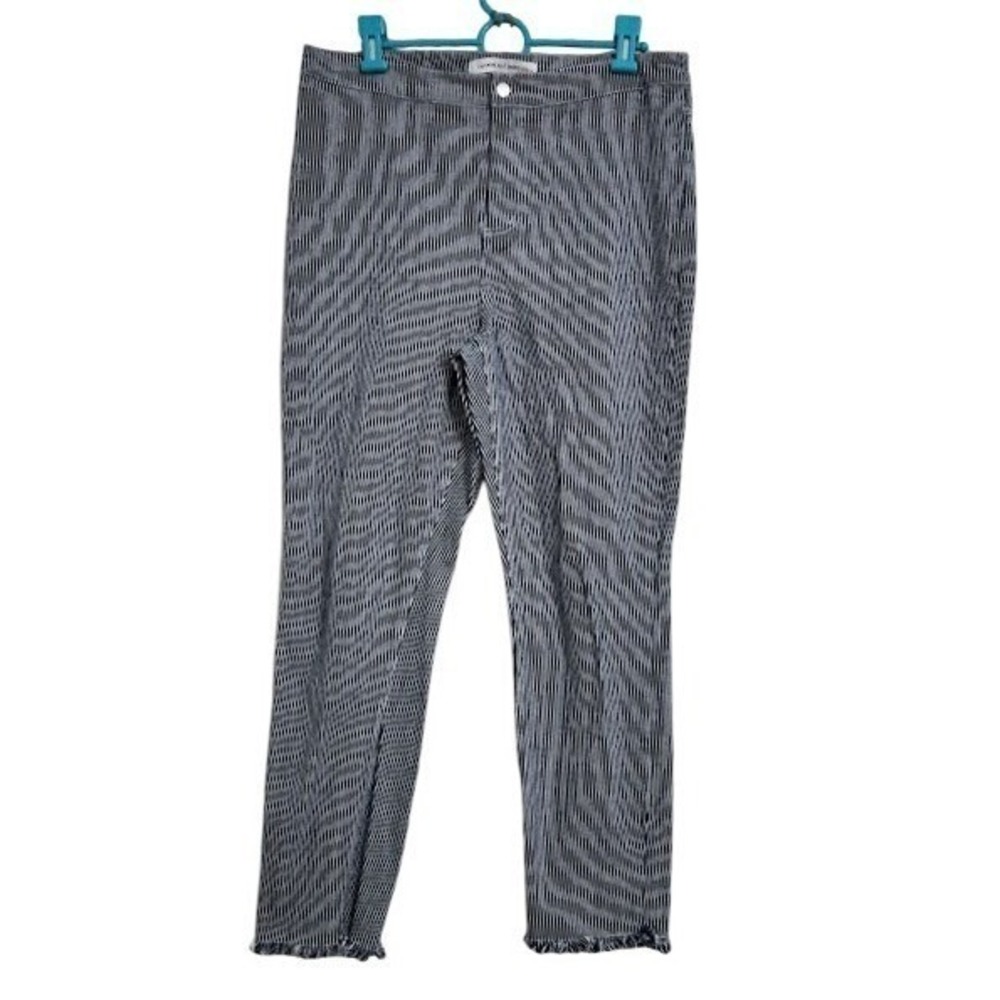 Cupcakes and Cashmere Pinstripe Slim Pants Navy White Fringe Hem Size 10 G05